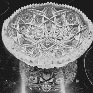 EAPG Three Toed Bowl, McKee Glass, Footed, Star Pattern, Sawtooth Edged,7"